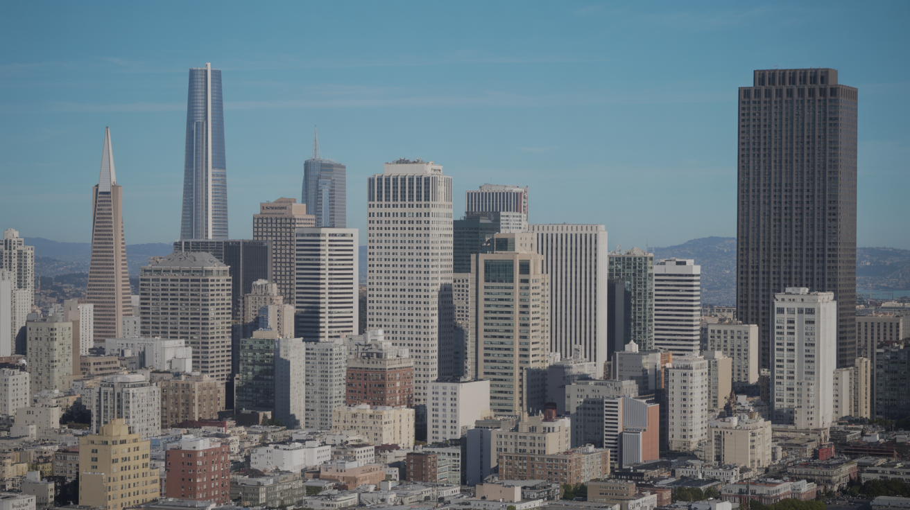 San Francisco, CA - Aerial view of neighborhood and surrounding area